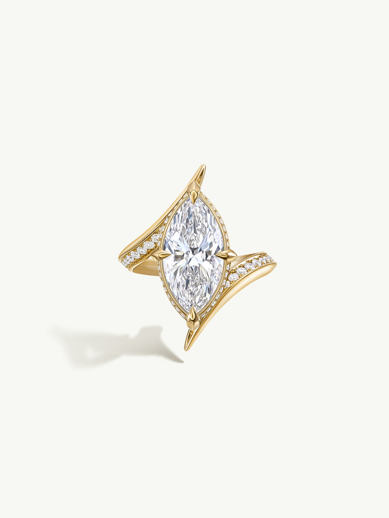 Ayla Arabesque Engagement Ring With Brilliant Marquise-Cut White Diamond With Half Pavé-Set Brilliant White Diamonds In 18K Yellow Gold