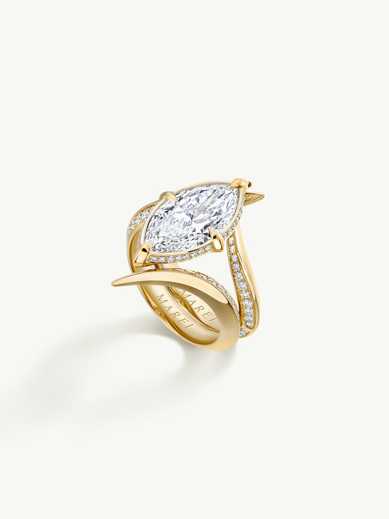 Ayla Arabesque Engagement Ring With Brilliant Marquise-Cut White Diamond With Half Pavé-Set Brilliant White Diamonds In 18K Yellow Gold