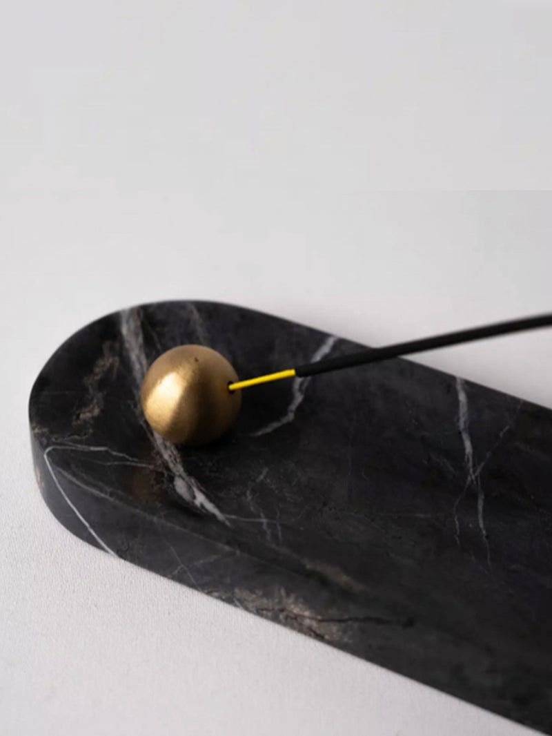 Tarabiza Long Black Marble & Brass Incense Holder