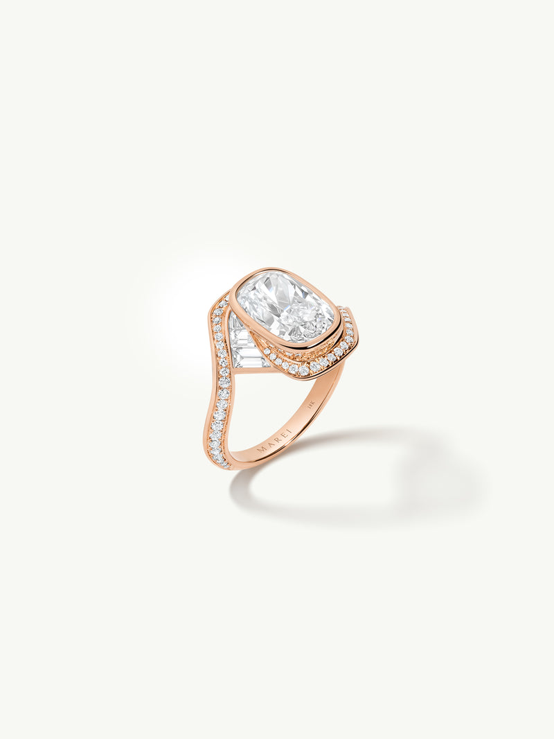 Maat Engagement Ring With Brilliant Cushion-Cut Diamond, Baguettes & Pavé-Set White Diamonds in 18K Rose Gold - 04