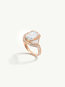 Maat Engagement Ring With Brilliant Cushion-Cut Diamond, Baguettes & Pavé-Set White Diamonds in 18K Rose Gold - 01