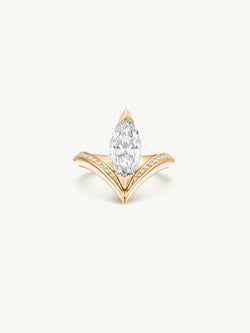 Yasmeen Ring with Brilliant Marquise-Cut White Diamond In 18-Karat Yellow Gold With Enamel
