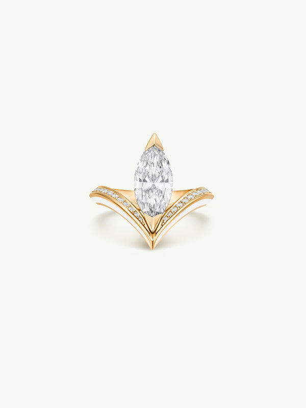 Yasmeen Ring with Brilliant Marquise-Cut White Diamond In 18-Karat Yellow Gold With Enamel