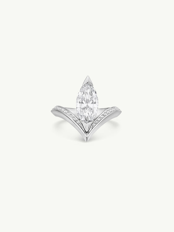 Yasmeen Ring with Brilliant Marquise-Cut White Diamond In 18-Karat White Gold