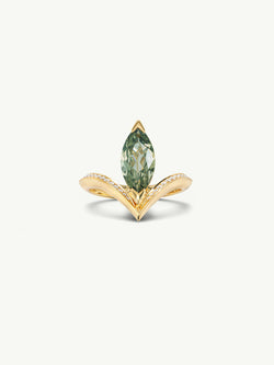 Yasmeen Ring with Brilliant Marquise-Cut Natural Green Sapphire In 18K Yellow Gold