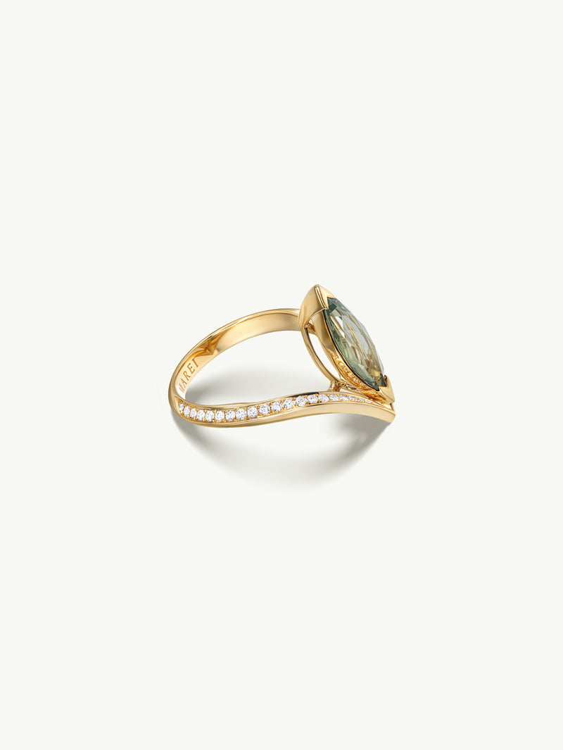 Yasmeen Ring with Brilliant Marquise-Cut Natural Green Sapphire In 18K Yellow Gold