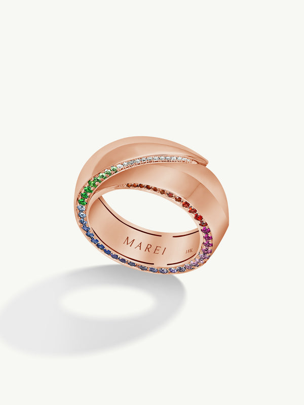 Sahara Oasis Ring With Pavé-Set Brilliant-Cut Diamonds and Rainbow Ombré Sapphires In 18K Rose Gold, 8mm