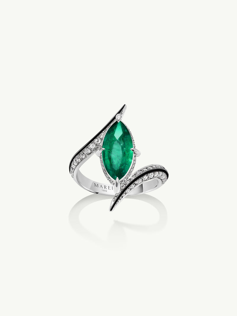 14K White Gold Emerald with Trillion Cut Diamond Ring – Adriana Fine Jewelry