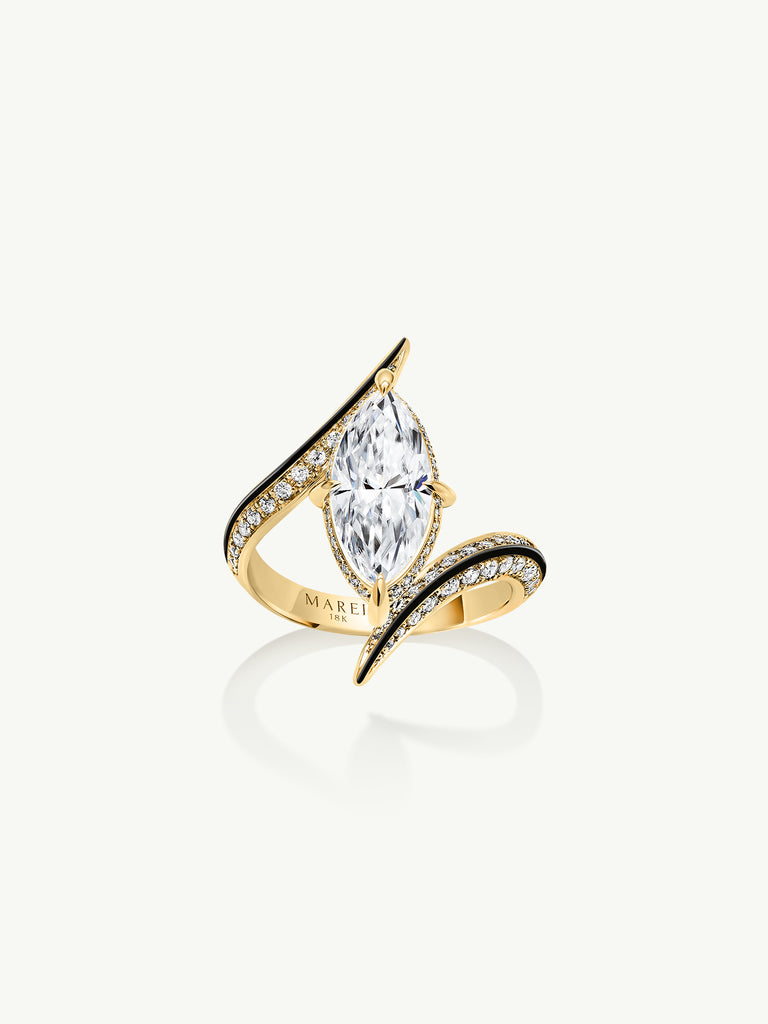 MAREI Ayla Marquise Diamond Enamel Engagement Ring, 18K Yellow Gold – MAREI  New York