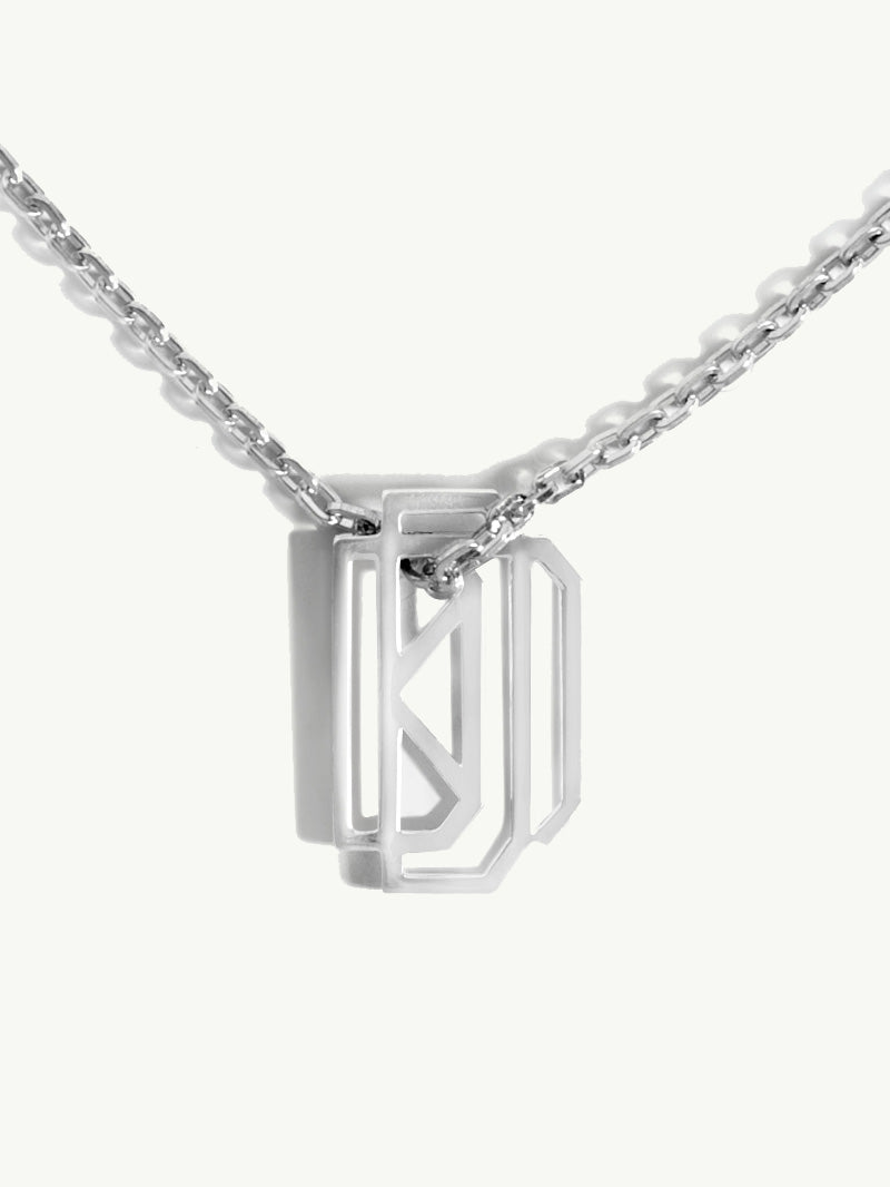 Monogram Locket Tag Necklace Silver