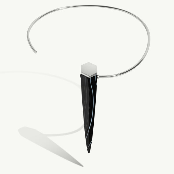 MAREI Black Onyx Pendulum Sculptural Necklace In Sterling Silver