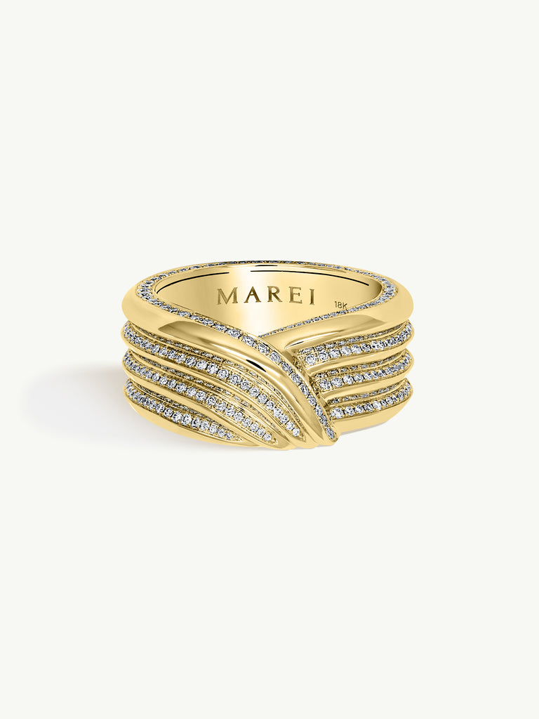MAREI Pharaoh II Pavé Brilliant White Diamond Ring In 18K Yellow